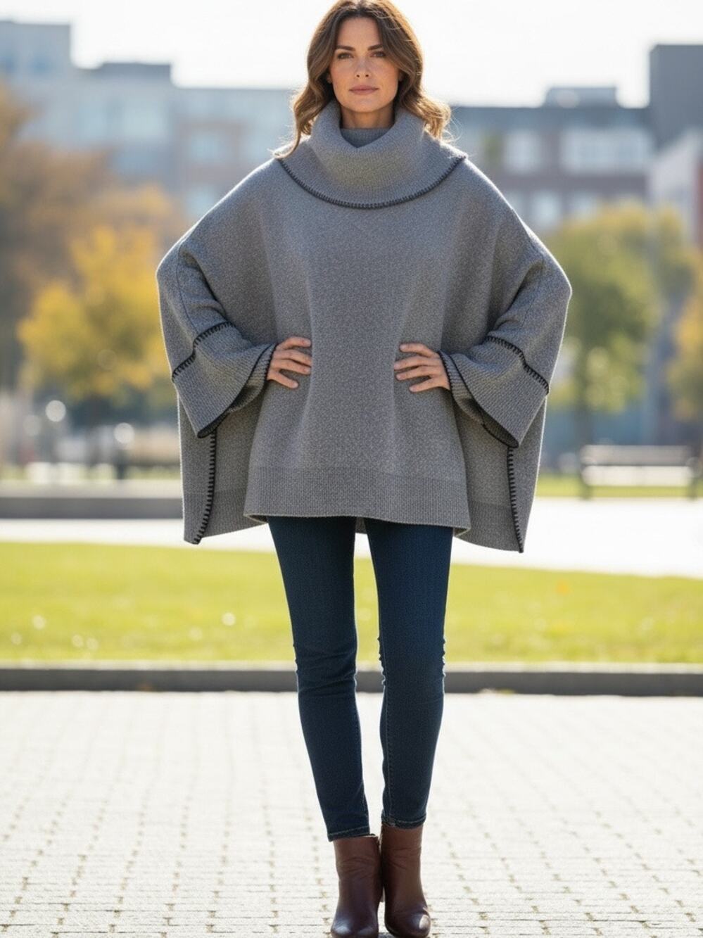 Chico's Women Cowl Neck Poncho Graphite Heather Gray One Size NWT MSRP $129.50